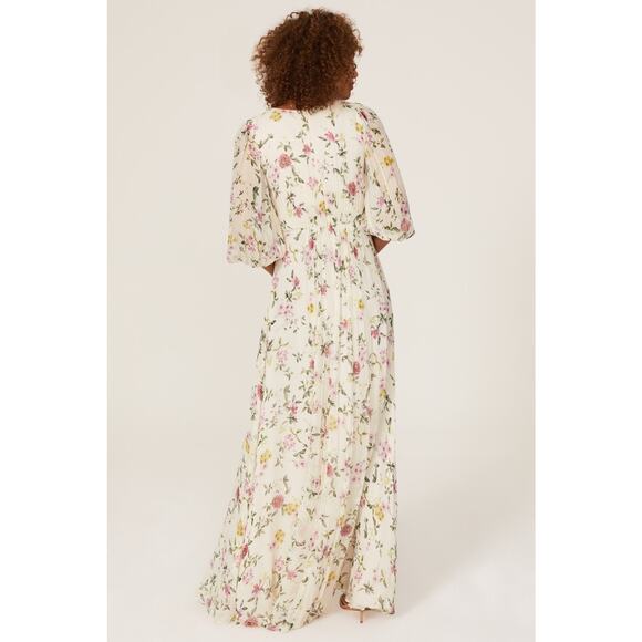ML Monique Lhuillier | Floral Pleated Chiffon Gown - Picture 3 of 9